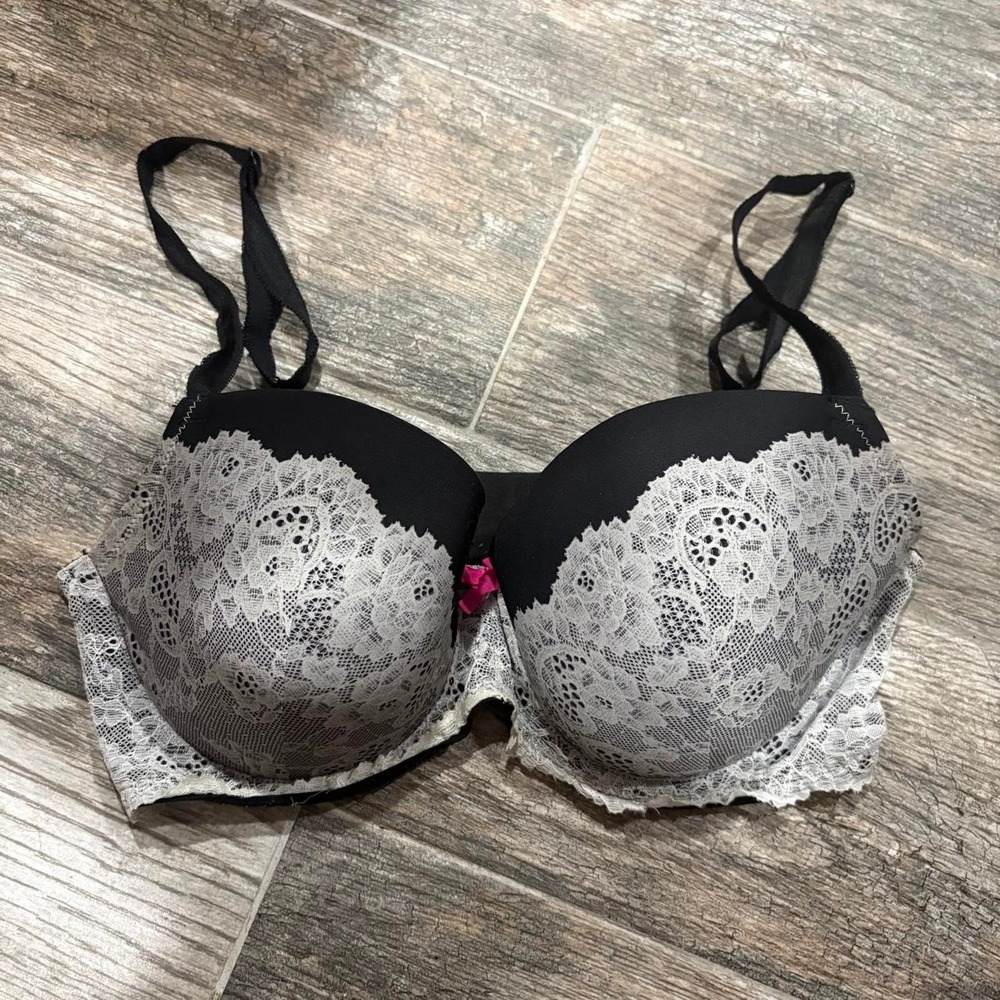 Victorias Secret Dream Angels Lined Demi‎ Bra 34DD Black White Lace